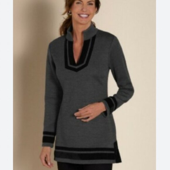 Soft Surroundings Runway Pullover Velvet Trim Tunic Sweater Knit Top Sz Large - Picture 1 of 5